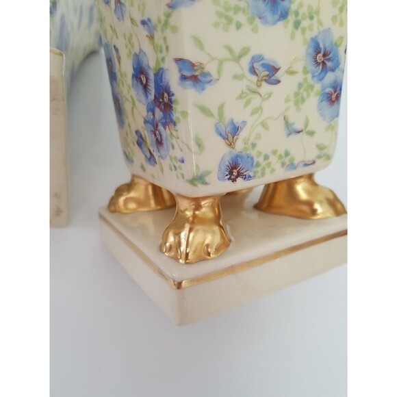 Princeton China Cachepot/flower vases w/gold claw feet & trim (PAIR) Mid Century - Picture 5 of 6
